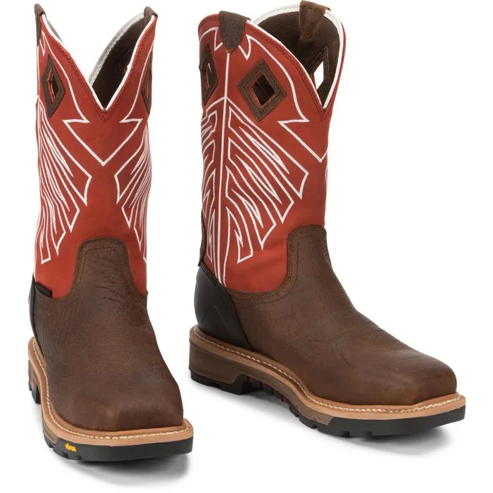 MEN Roughneck 12034 Waterproof Steel Toe Walnut Justin Boots Work
