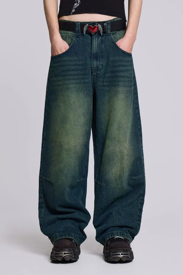 Men Sandblast Oversized Skate Fit Denim Jeans Jaded London Colossus Jeans
