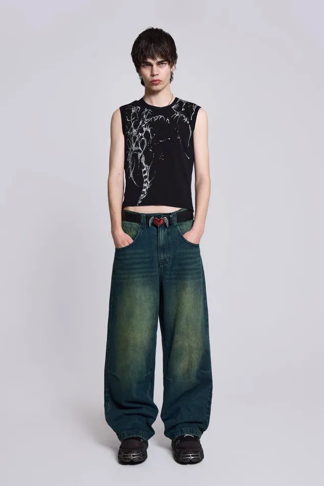 Men Sandblast Oversized Skate Fit Denim Jeans Jaded London Colossus Jeans