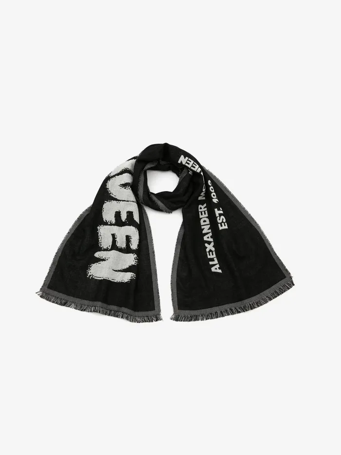 Men Scarves Alexander McQueen Oversize Mcqueen Graffiti Scarf Blackivory