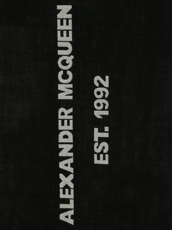 Men Scarves Alexander McQueen Oversize Mcqueen Graffiti Scarf Blackivory