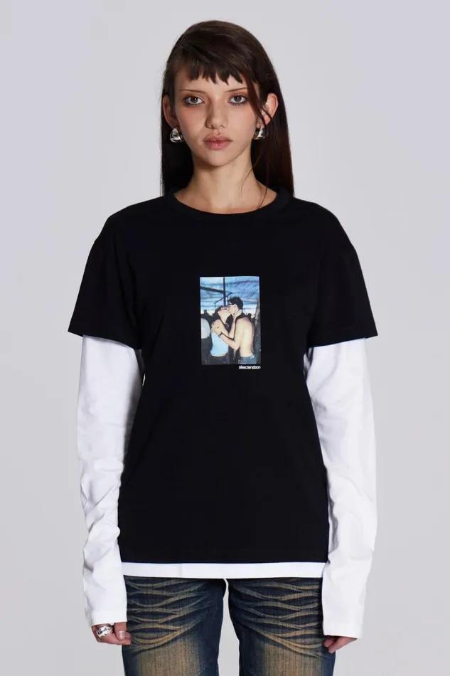 Men Sleazenation Double Layer Kiss Tee Jaded London TShirts and Vests
