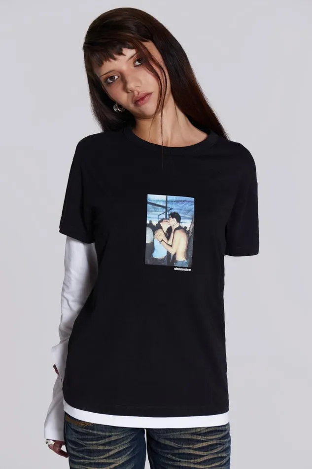 Men Sleazenation Double Layer Kiss Tee Jaded London TShirts and Vests