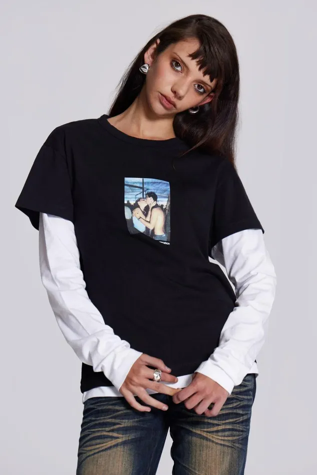 Men Sleazenation Double Layer Kiss Tee Jaded London TShirts and Vests