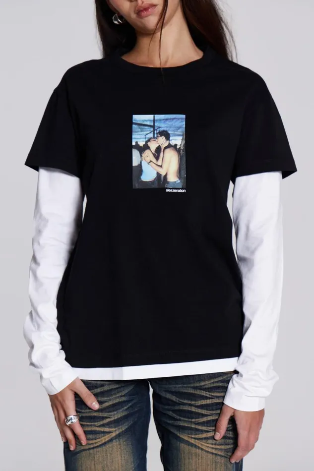 Men Sleazenation Double Layer Kiss Tee Jaded London TShirts and Vests