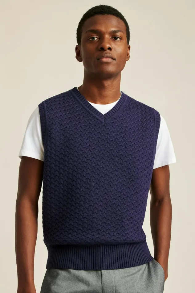 Men Soft Air Sweater Vest Navy Bonobos Crew and VNeck Sweaters