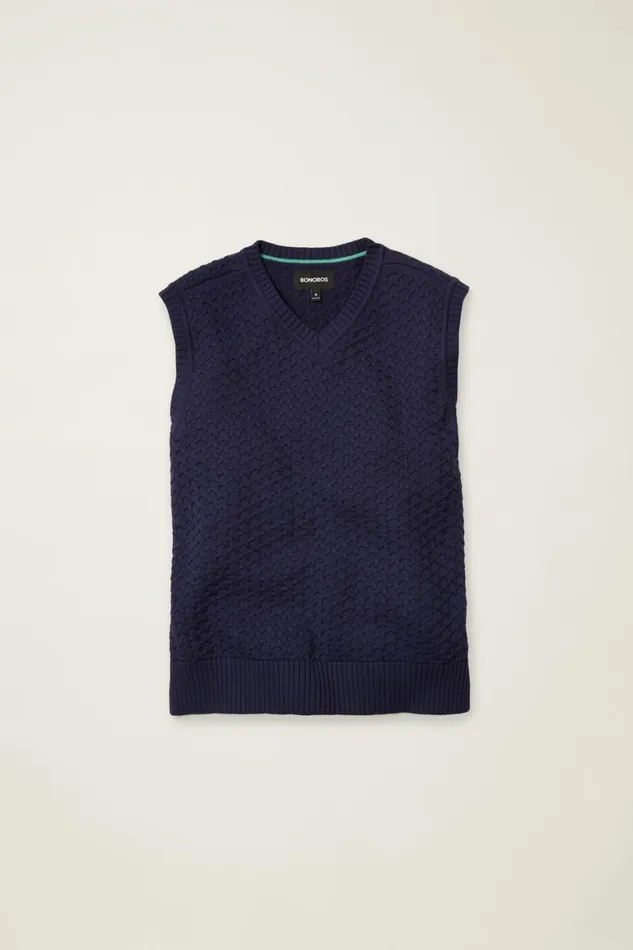 Men Soft Air Sweater Vest Navy Bonobos Crew and VNeck Sweaters