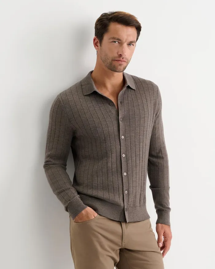 Men Sportscraft Knitwear Angus Merino Knit Cardigan Bark