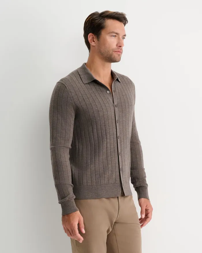 Men Sportscraft Knitwear Angus Merino Knit Cardigan Bark