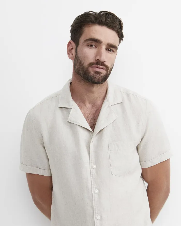 Men Sportscraft Shirts Short Sleeve Stanton Linen Shirt Natural
