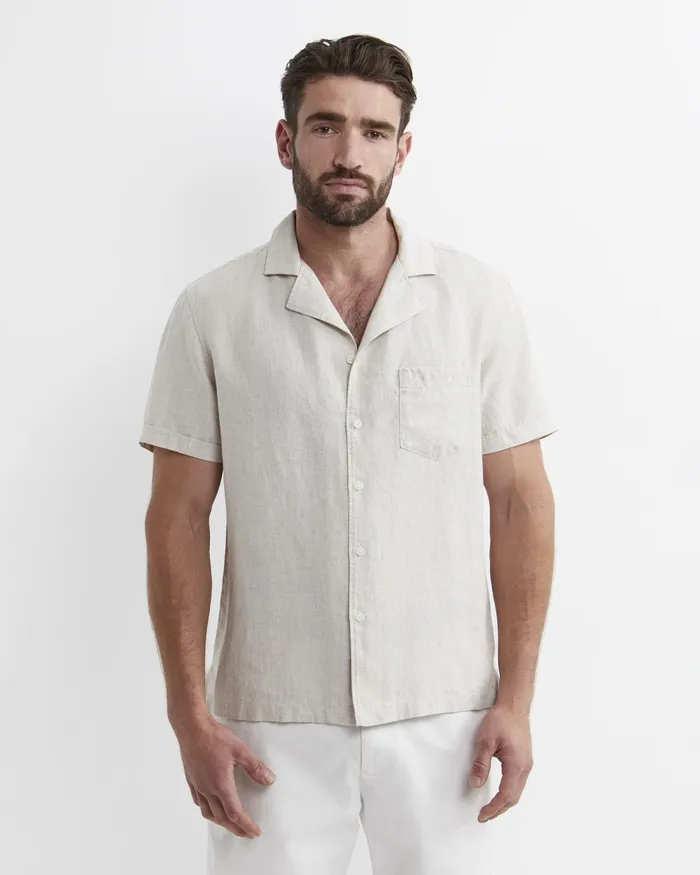 Men Sportscraft Shirts Short Sleeve Stanton Linen Shirt Natural