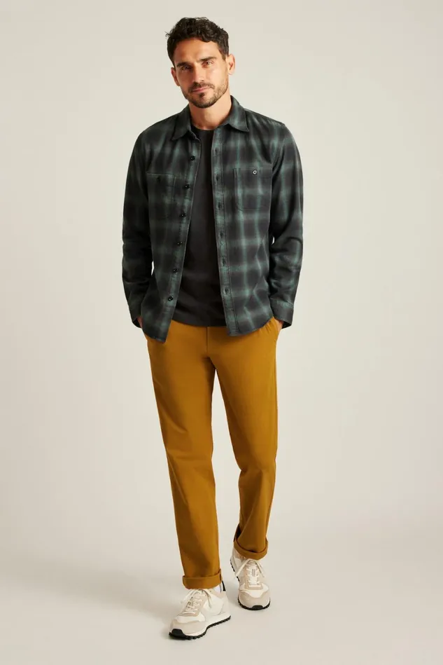 Men Stretch Flannel Shirt Green Black Plaid Bonobos Casual Shirts
