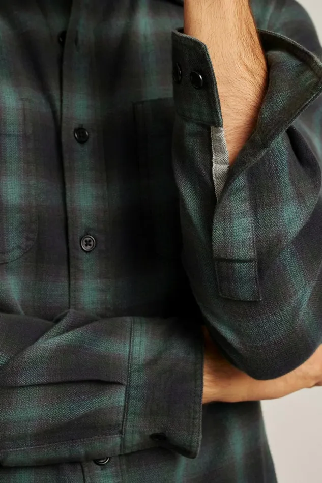 Men Stretch Flannel Shirt Green Black Plaid Bonobos Casual Shirts