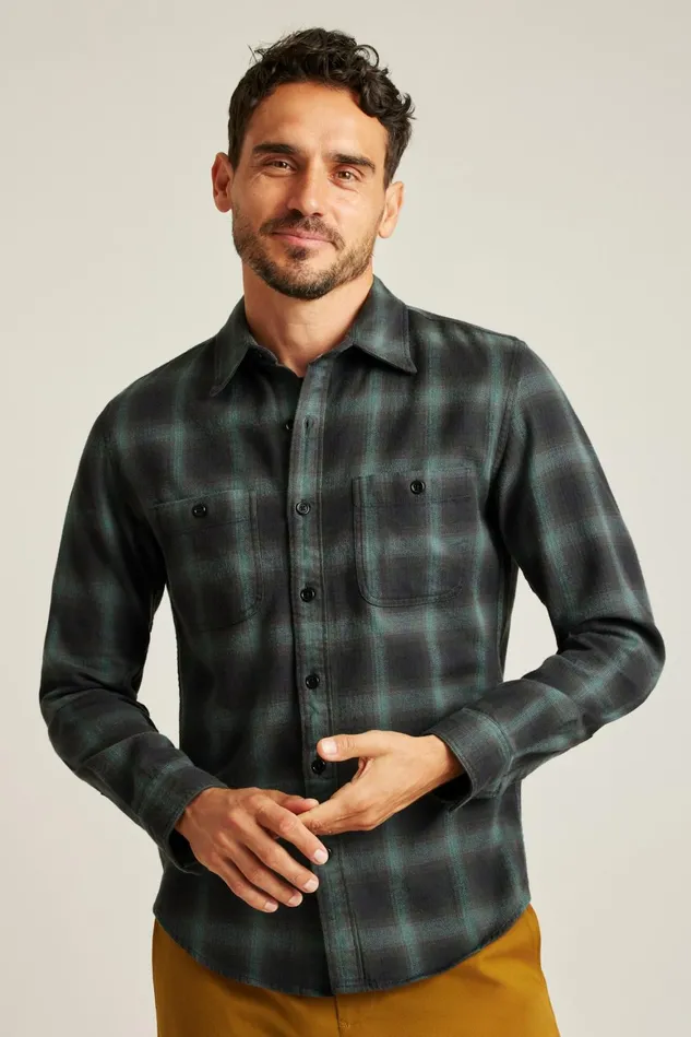 Men Stretch Flannel Shirt Green Black Plaid Bonobos Casual Shirts