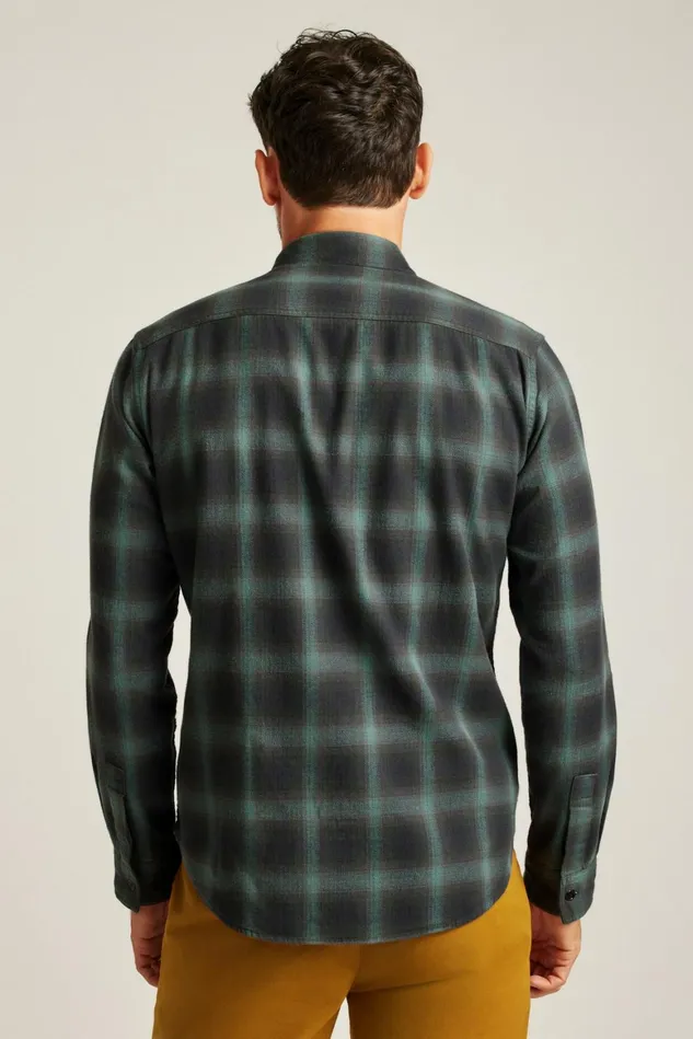 Men Stretch Flannel Shirt Green Black Plaid Bonobos Casual Shirts