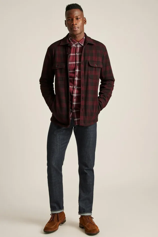 Men Sweater Overshirt Black Red Plaid Bonobos Casual Shirts