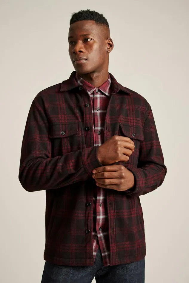 Men Sweater Overshirt Black Red Plaid Bonobos Casual Shirts