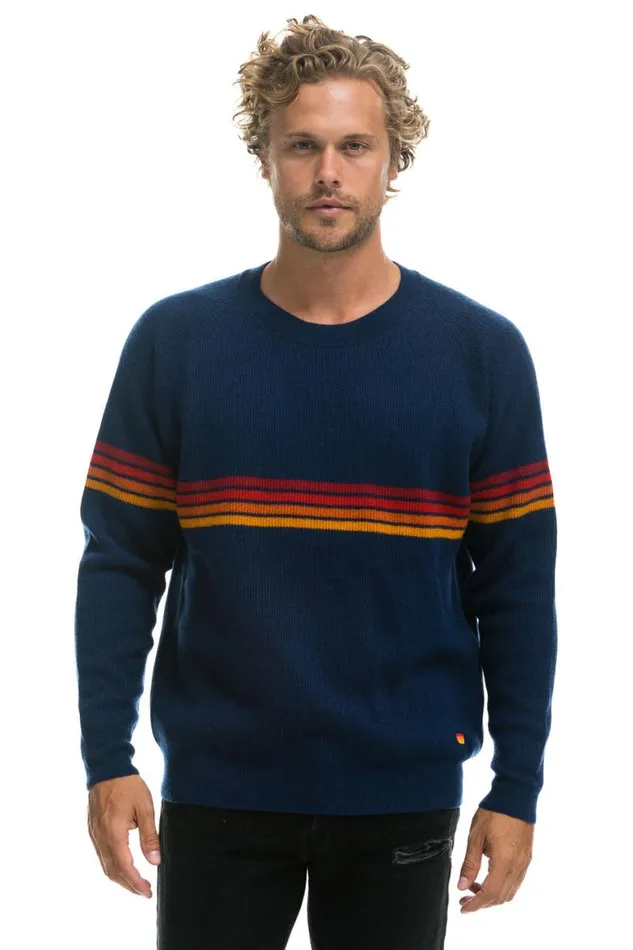 Men Sweatshirts Aviator Nation Rainbow Stripe 4 Unisex Cashmere Sweater 8211 Midnight