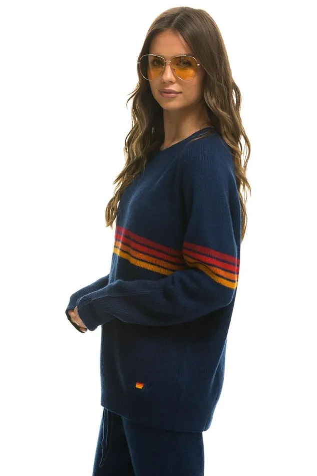 Men Sweatshirts Aviator Nation Rainbow Stripe 4 Unisex Cashmere Sweater 8211 Midnight