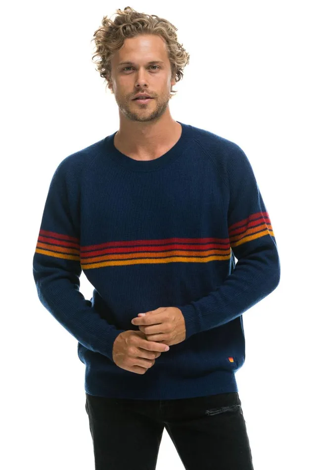Men Sweatshirts Aviator Nation Rainbow Stripe 4 Unisex Cashmere Sweater 8211 Midnight