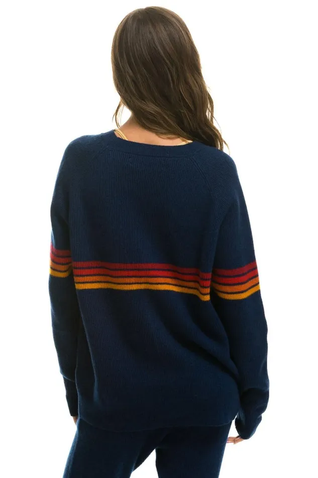Men Sweatshirts Aviator Nation Rainbow Stripe 4 Unisex Cashmere Sweater 8211 Midnight