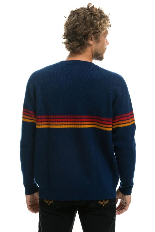 Men Sweatshirts Aviator Nation Rainbow Stripe 4 Unisex Cashmere Sweater 8211 Midnight