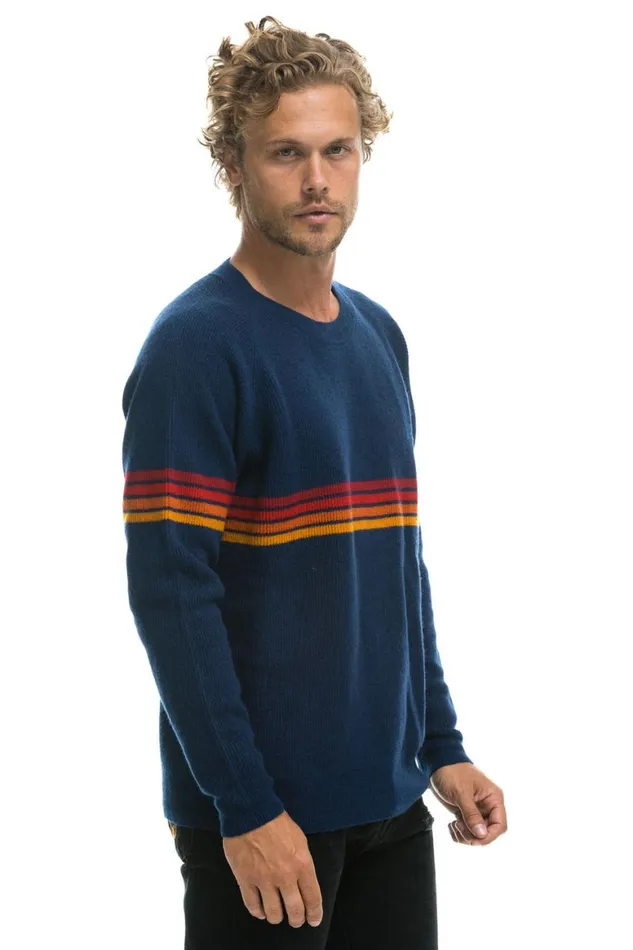 Men Sweatshirts Aviator Nation Rainbow Stripe 4 Unisex Cashmere Sweater 8211 Midnight