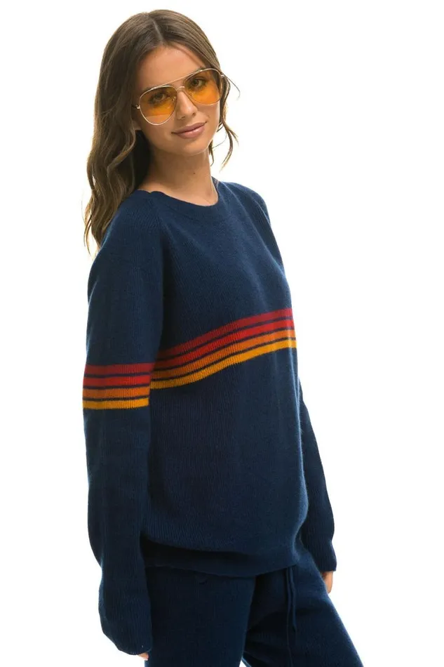 Men Sweatshirts Aviator Nation Rainbow Stripe 4 Unisex Cashmere Sweater 8211 Midnight