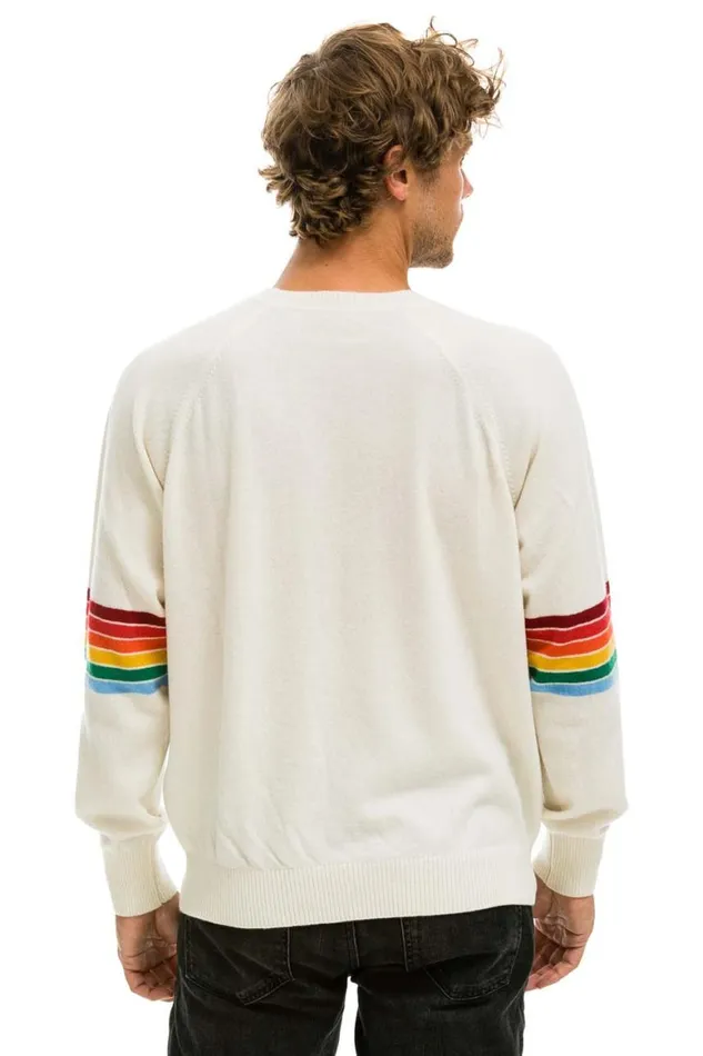 Men Sweatshirts Aviator Nation Rainbow Stripe Sleeve Unisex Cashmere Light Sweater 8211 Vintage White