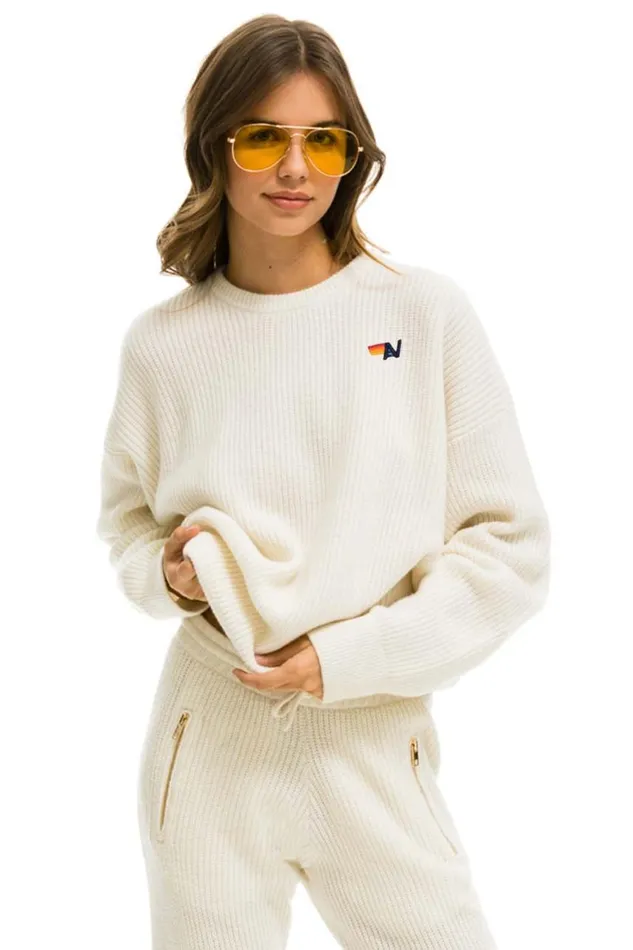 Men Sweatshirts Aviator Nation Vintage Cabin Unisex Cashmere Sweater 8211 Vintage White