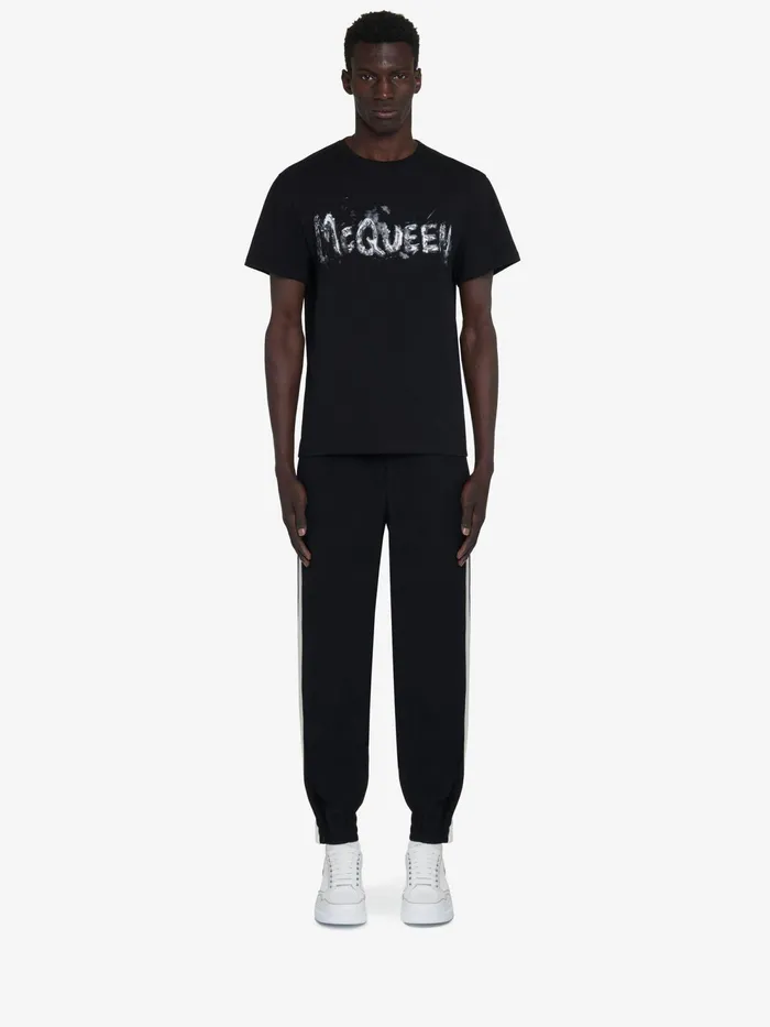 Men TShirts And Sweatshirts Alexander McQueen Mcqueen Graffiti TShirt Blackgrey