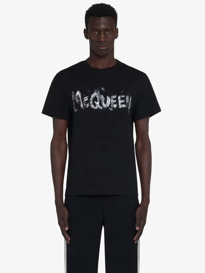 Men TShirts And Sweatshirts Alexander McQueen Mcqueen Graffiti TShirt Blackgrey