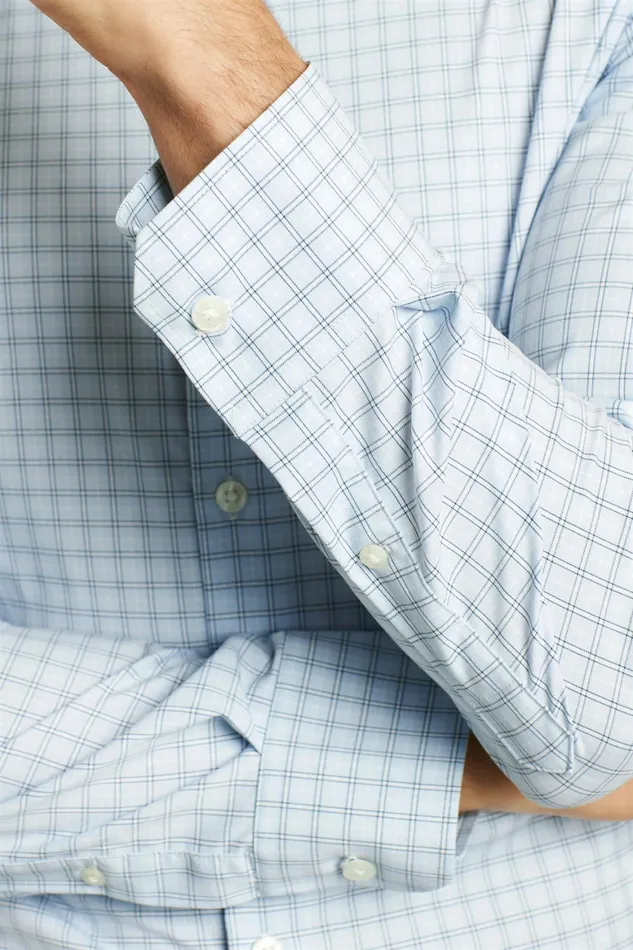 Men Tech Button Down Shirt Blue Bander Plaid Bonobos Casual Shirts
