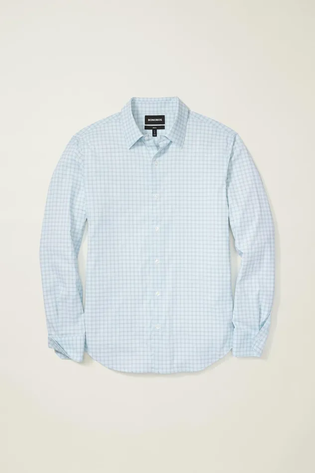 Men Tech Button Down Shirt Blue Bander Plaid Bonobos Casual Shirts