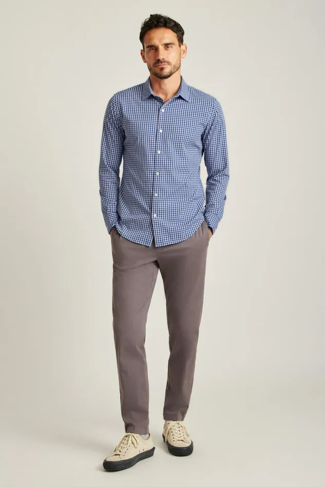 Men Tech Button Down Shirt Cornflower Blue Plaid Bonobos Casual Shirts