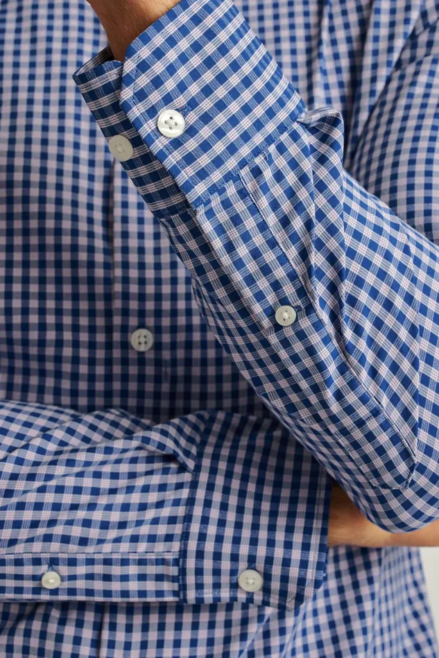 Men Tech Button Down Shirt Cornflower Blue Plaid Bonobos Casual Shirts