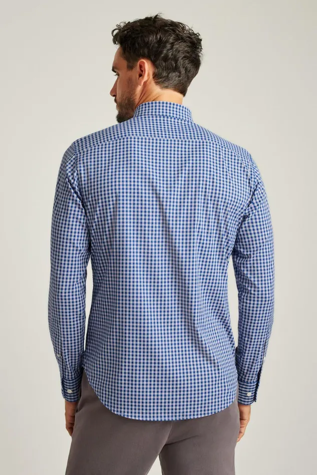Men Tech Button Down Shirt Cornflower Blue Plaid Bonobos Casual Shirts