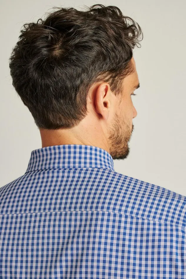 Men Tech Button Down Shirt Cornflower Blue Plaid Bonobos Casual Shirts