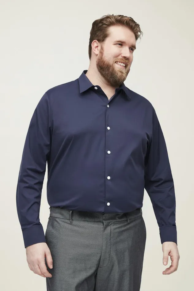 Men Tech Button Down Shirt Extended Sizes Solid Navy Bonobos Business Casual Shirts