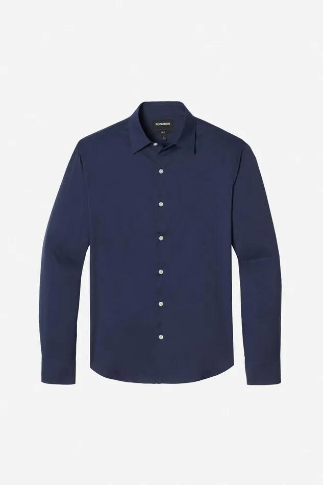 Men Tech Button Down Shirt Extended Sizes Solid Navy Bonobos Business Casual Shirts