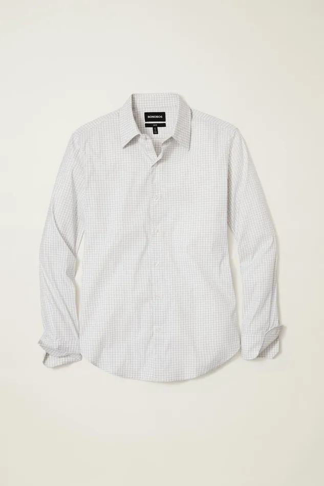 Men Tech Button Down Shirt Light Grey Mini Gingham Bonobos Casual Shirts