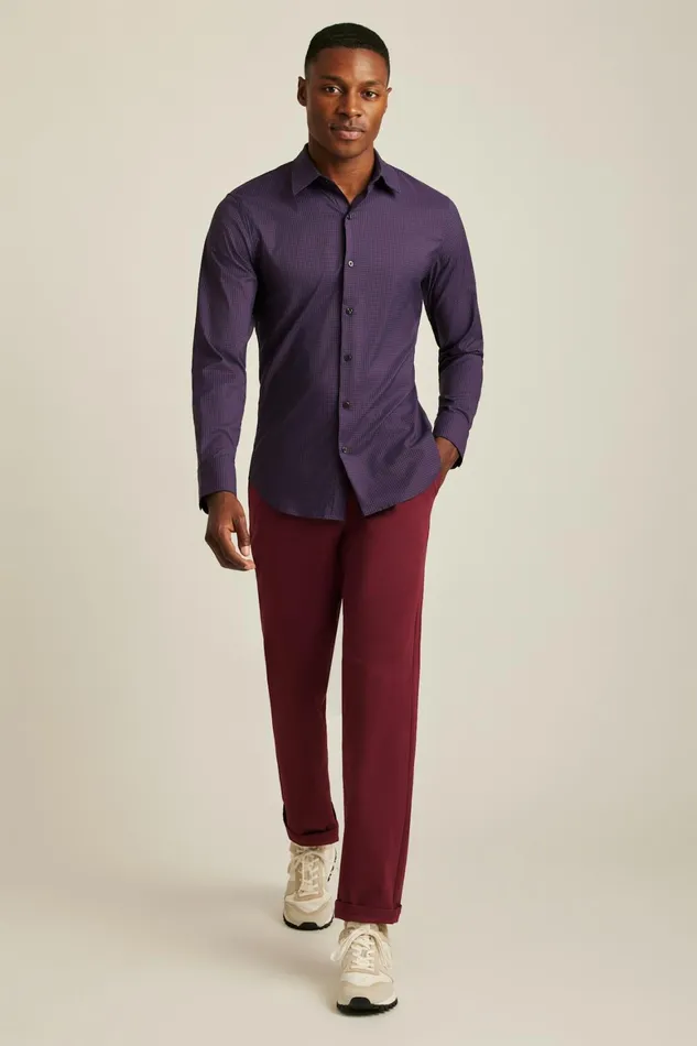 Men Tech Button Down Shirt Navy Burgundy Grid Check Bonobos Casual Shirts