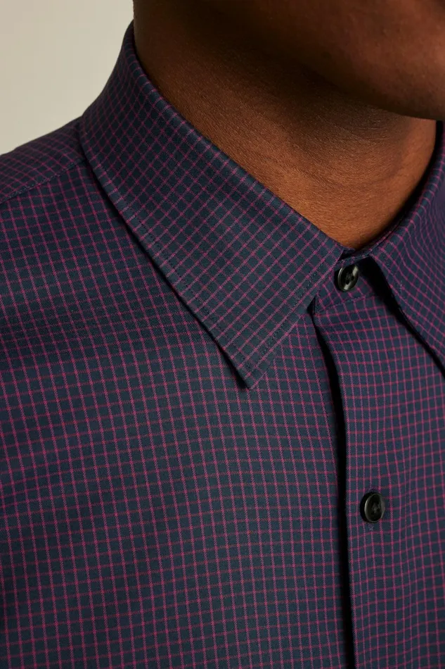 Men Tech Button Down Shirt Navy Burgundy Grid Check Bonobos Casual Shirts
