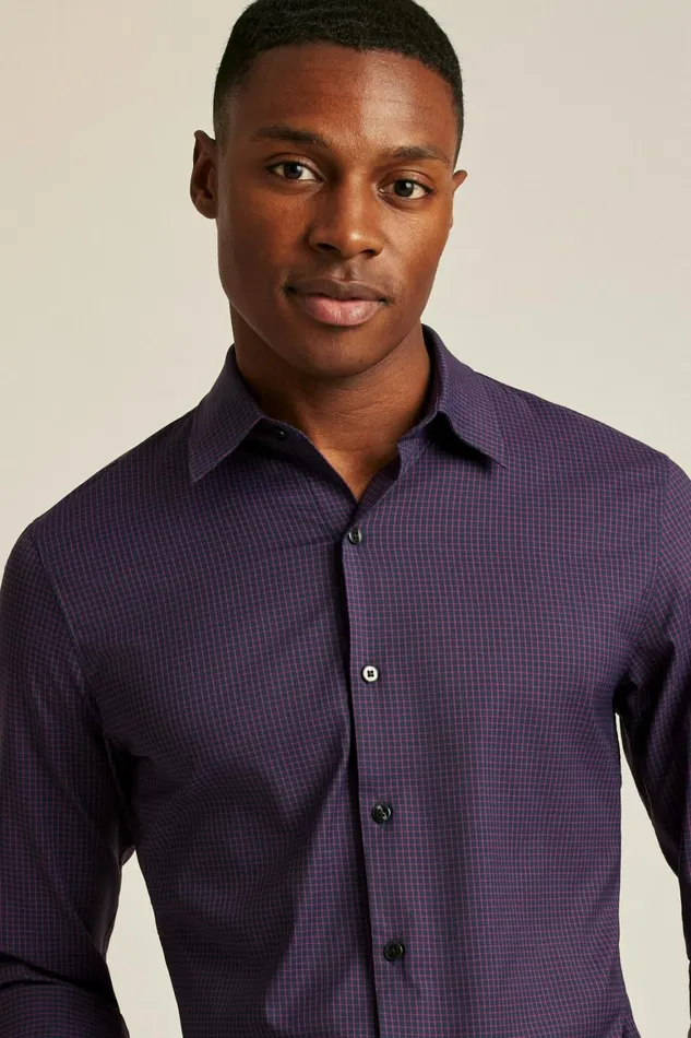 Men Tech Button Down Shirt Navy Burgundy Grid Check Bonobos Casual Shirts