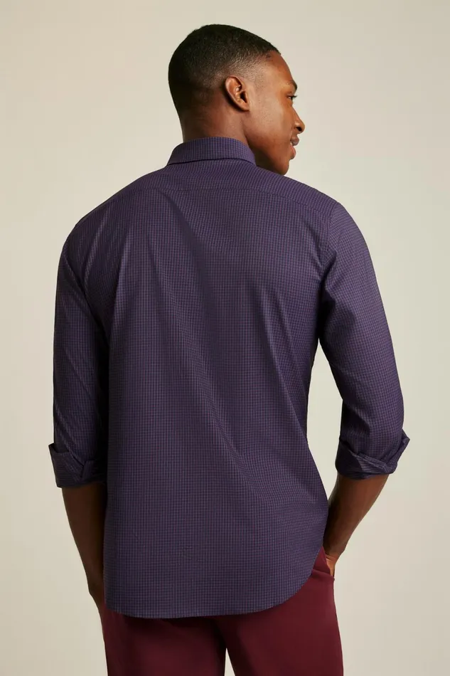 Men Tech Button Down Shirt Navy Burgundy Grid Check Bonobos Casual Shirts