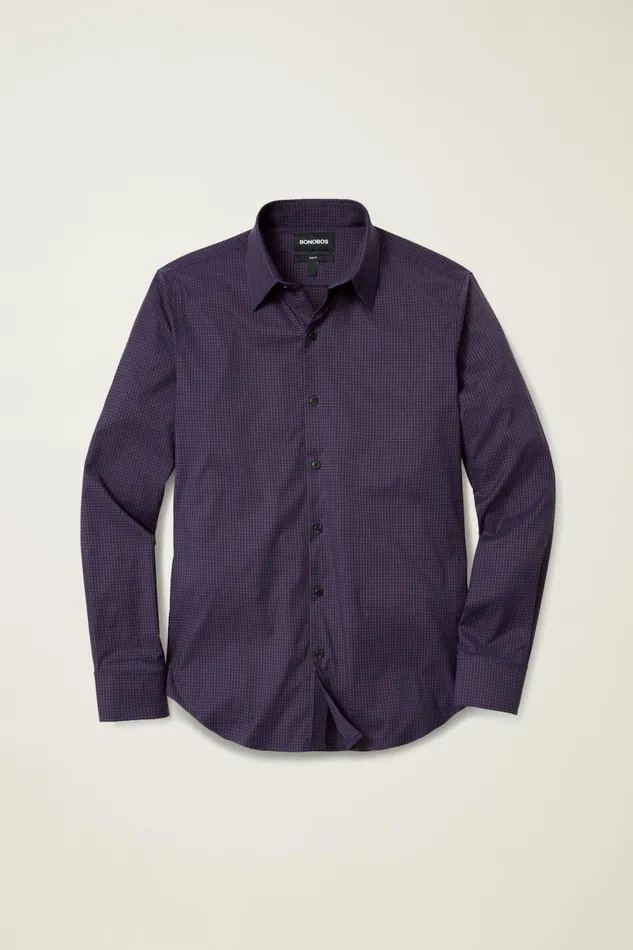 Men Tech Button Down Shirt Navy Burgundy Grid Check Bonobos Casual Shirts
