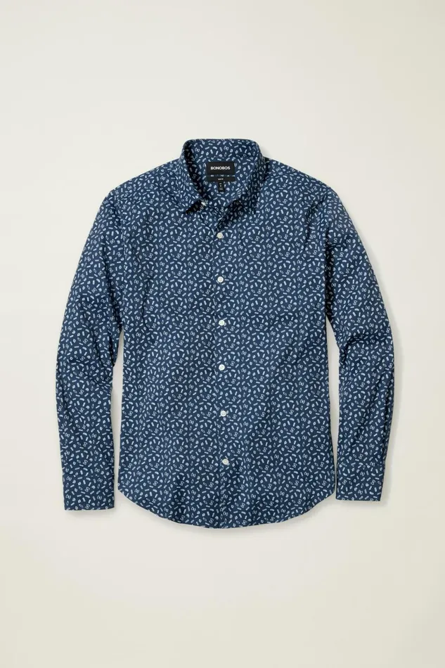 Men Tech Button Down Shirt Navy Pasta Party Bonobos Casual Shirts