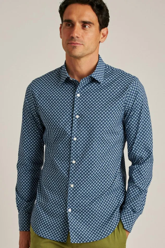 Men Tech Button Down Shirt Navy Sunflower Geo Bonobos Casual Shirts
