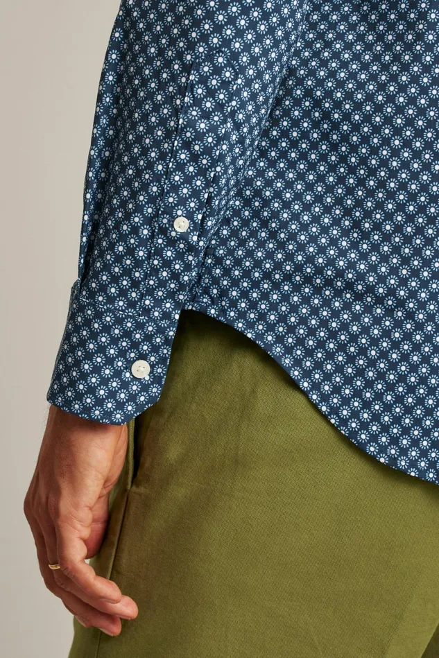 Men Tech Button Down Shirt Navy Sunflower Geo Bonobos Casual Shirts