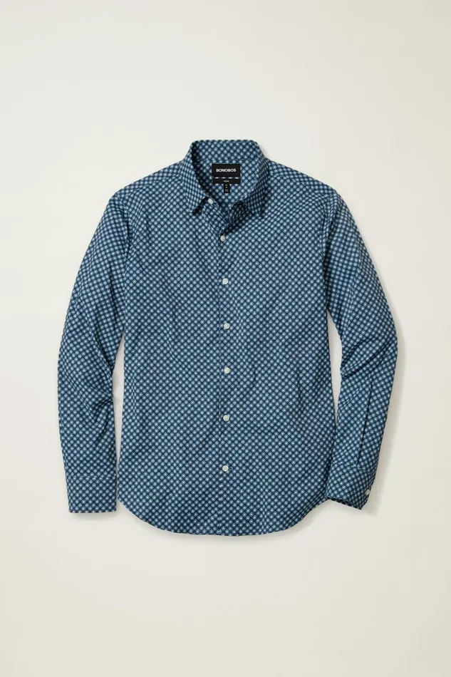 Men Tech Button Down Shirt Navy Sunflower Geo Bonobos Casual Shirts